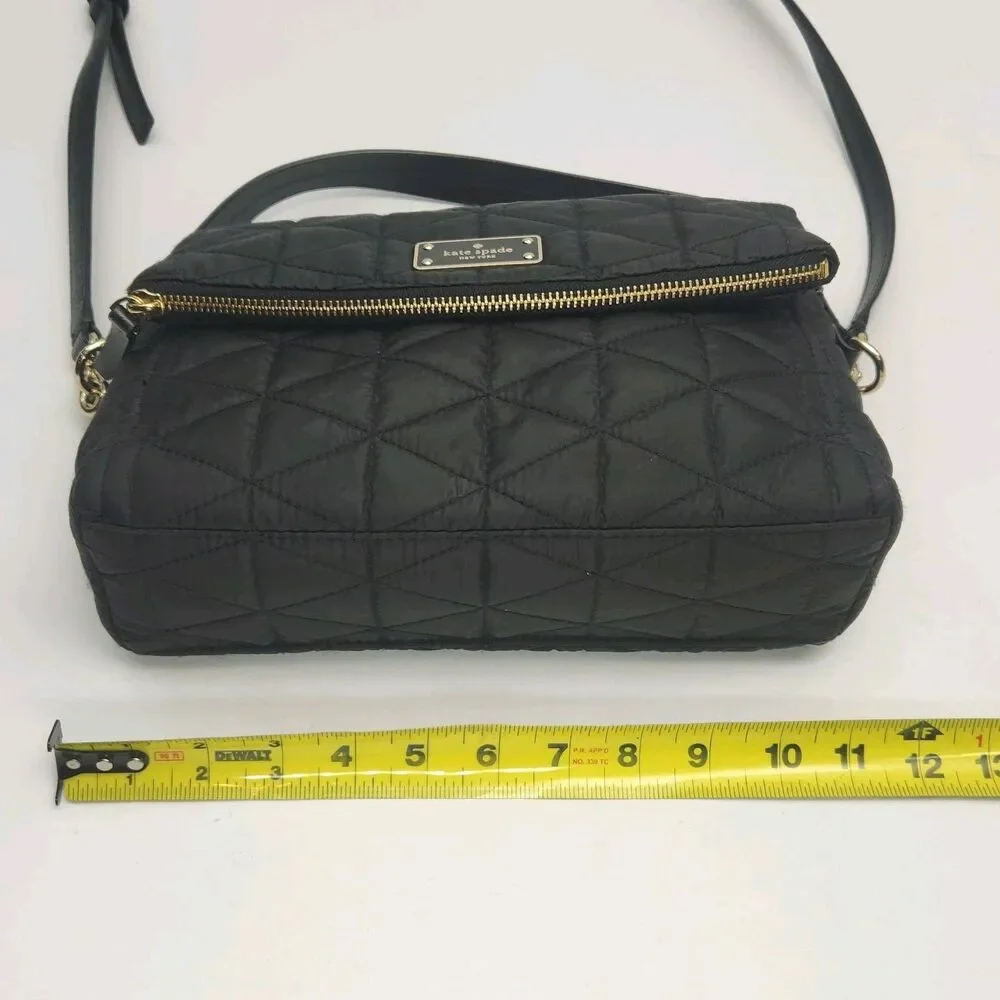Kate Spade Purse Black Quilted Nylon Crossbody Shoulder Bag Flap Zip Top Small
